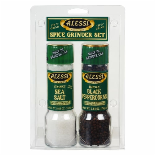 Alessi Sea Salt Black Peppercorn Grinder Set Perspective: front