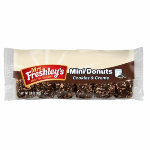 Mrs Freshleys Cookies and Creme Mini Donut, 3.4 Ounce -- 72 per case. Perspective: front