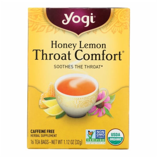 Yogi Honey Lemon Throat Comfort Caffeine Free Herbal Supplement Tea Bags (6 Pack) Perspective: front
