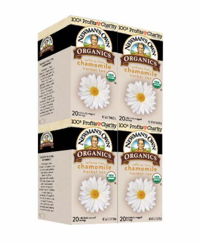 Newman's Own Organics Chamomile Tea with 20 Individually Wrapped Tea Bags Per Box (Pack of 4) Perspective: front