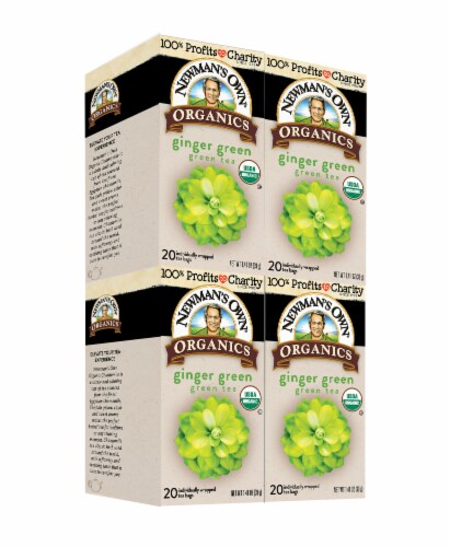 Newman's Own Organic Ginger Green Tea with 20 Tea Bags Per Box (Pack of 4) Perspective: front