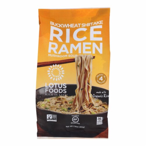 Lotus Foods Buckwheat Mushroom Brown Rice Ramen with Vegetable Soup - Case of 10 - 2.8 oz. Perspective: front