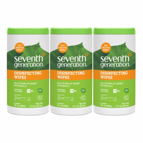 Seventh Generation Lemongrass Citrus Scent Disinfecting Wipes Perspective: front