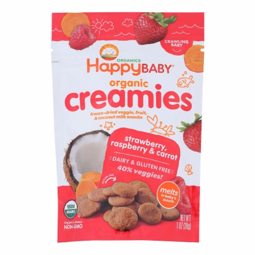 Happy Creamies Organic Snacks - Strawberry and Raspberry - Case of 8 - 1 oz Perspective: front