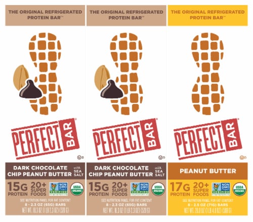 Perfect Bar Dark Chocolate Chip Peanut Butter & Peanut Butter Bundle Perspective: front