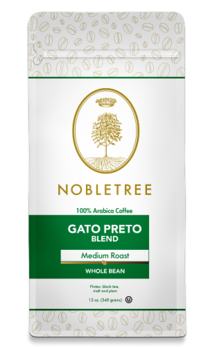 Nobletree "Gato Preto" Medium Roast Whole Bean Coffee, 12 oz Perspective: front