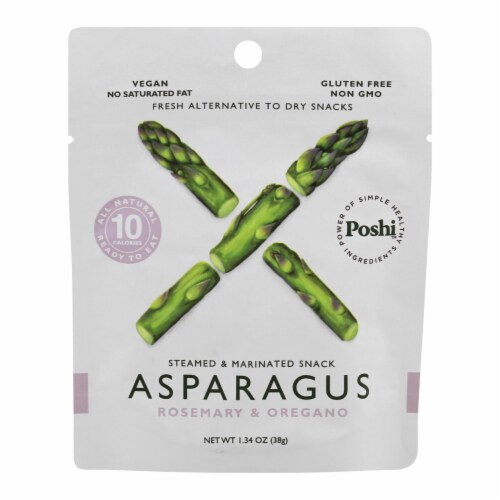 Poshi - Freshly Marinated Asparagus Snack - Rosemary & Oregano - Case of 10 - 1.34 OZ Perspective: front