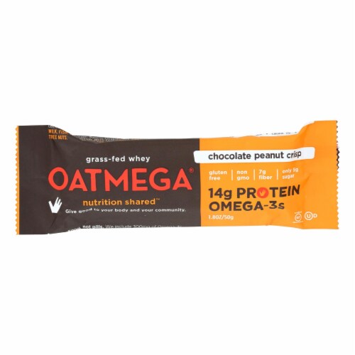 Oatmegabar Protein Bar - Dark Chocolate Peanut - 1.8 oz Bars - Case of 12 Perspective: front