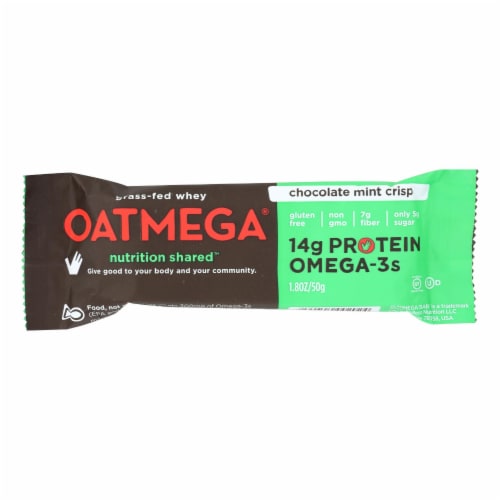 Oatmegabar Protein Bar - Dark Chocolate Mint Crisp - 1.8 oz Bars - Case of 12 Perspective: front