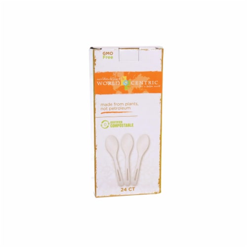 World Centric Cornstarch Compostable Spoon - Case of 12 - 24 Count Perspective: front