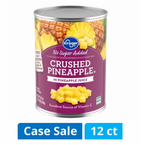 Kroger® No Sugar Added Crushed Pineapple in Pineapple Juice Case Sale Perspective: front