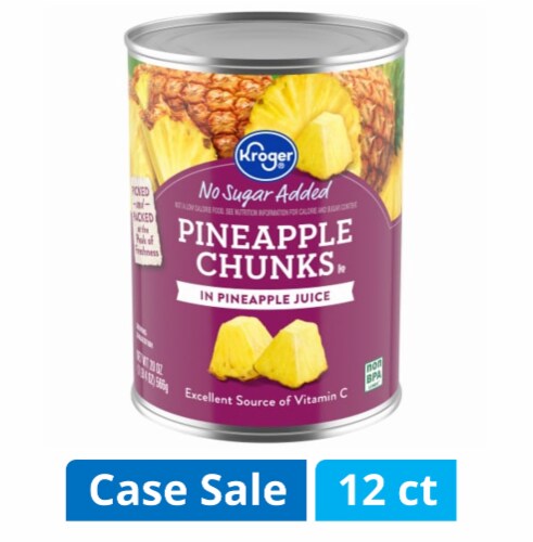 Kroger® No Sugar Added Pineapple Chunks in Pineapple Juice Case Sale Perspective: front