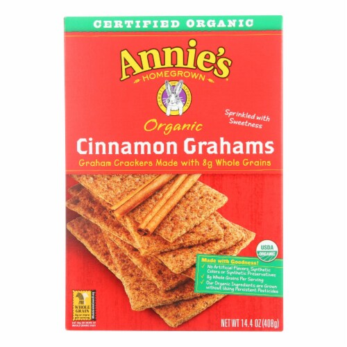Annie's Homegrown Organic Cinnamon Graham Crackers - Case of 12 - 14.4 oz. Perspective: front