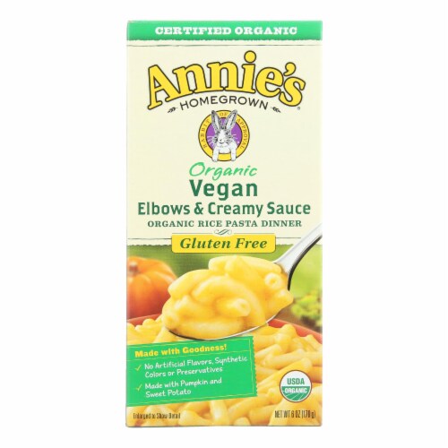 Annies Vegan Elbows and Creamy Sauce Rice Pasta Dinner - Case of 12 - 6 oz. Perspective: front