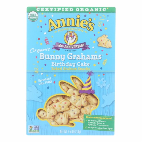 Annie's Organic Birthday Cake Bunny Grahams - Case of 12 - 7.5 OZ Perspective: front