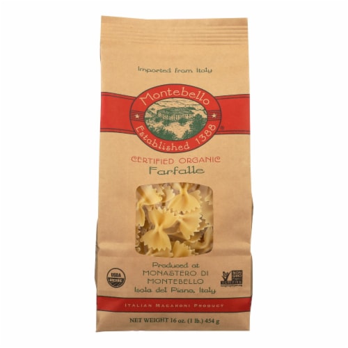 Montebello Organic Pasta - Farfalle - Case of 12 - 1 lb. Perspective: front