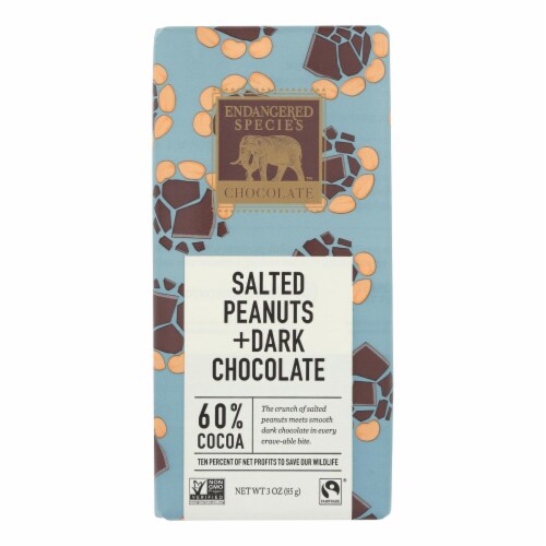 Endangered Species Chocolate Bar - Salted Peanuts and Dark Chocolate - Case of 12 - 3 oz. Perspective: front