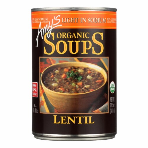 Amy's - Organic Low Sodium Lentil Soup - Case of 12 - 14.5 oz Perspective: front