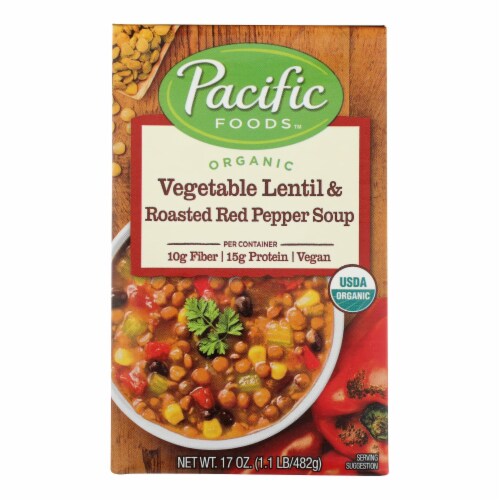 Pacific Natural Foods Soup - Vegetable Lentil and Roasted Red Pepper - Case of 12 - 17 oz. Perspective: front