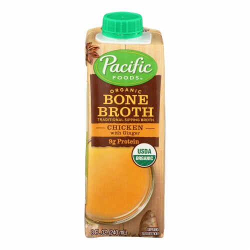Pacific Natural Foods Bone Broth - Chicken with Ginger - Case of 12 - 8 Fl oz. Perspective: front