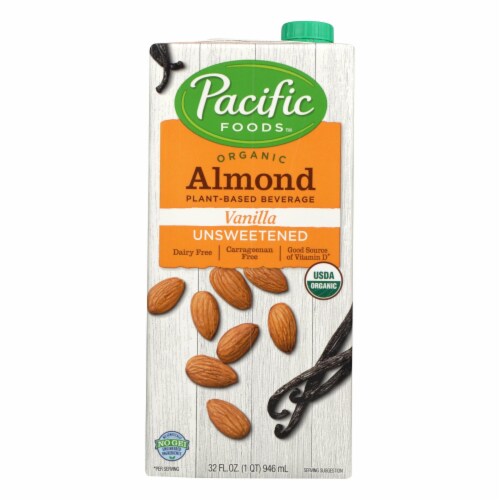 Pacific Natural Foods Almond Vanilla - Unsweetened - Case of 12 - 32 Fl oz. Perspective: front