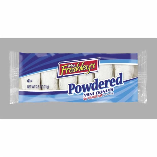 Mrs Freshleys Powdered Sugar Mini Donuts - 12 per pack -- 6 packs per case. Perspective: front