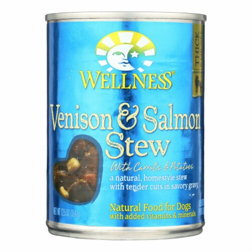Wellness Pet Products Dog Food - Venison and Salmon w Potatoes n Carrots-Case of 12- 12.5 oz Perspective: front