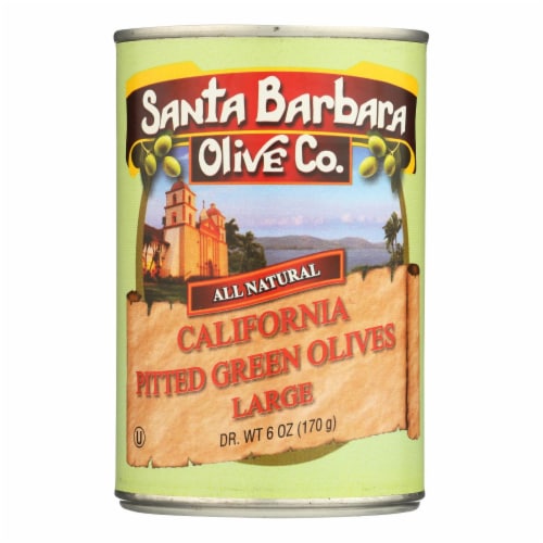 Santa Barbara California Green Olives - Pitted 5.75 oz. - Pack of 12 Perspective: front