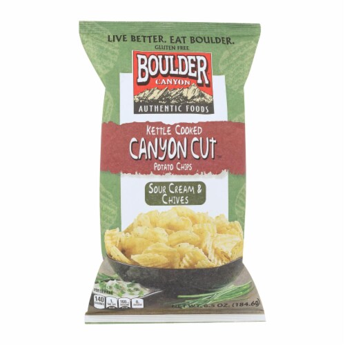 Boulder Canyon -Kettle Cooked Canyon Cut Potato Chips -Sour Cream & Chives- Case of 12- 6.5oz Perspective: front