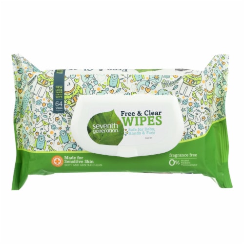 Seventh Generation Baby Wipes - Free and Clear - 64 ct - Case of 12 Perspective: front