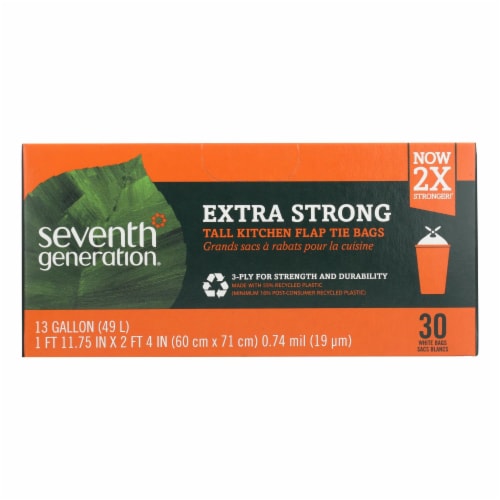 Seventh Generation Extra Strong Tall Kitchen Trash Bags - 13 Gallon - Case of 12 - 30 Count Perspective: front
