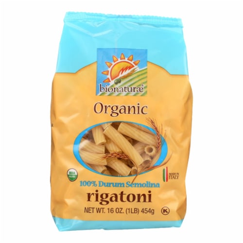Bionaturae Pasta - Organic Durum Semolina Rigatoni - Case of 12 - 16 oz. Perspective: front