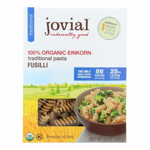 Jovial - Gluten Free Brown Rice Pasta - Fusilli - Case of 12 - 12 oz. Perspective: front