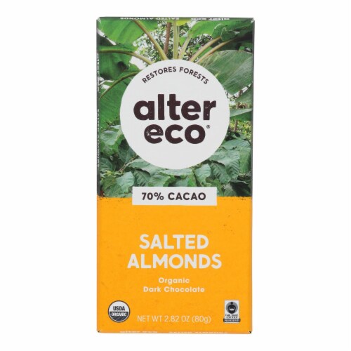 Alter Eco Americas Organic Chocolate Bar - Dark Salted Almonds - Case of 12 - 2.82 oz Perspective: front