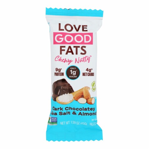 Love Good Fats - Chewy Nutty Bar - Dark Chocolatey Sea Salt & Almond - Case of 12-1.59 OZ Perspective: front