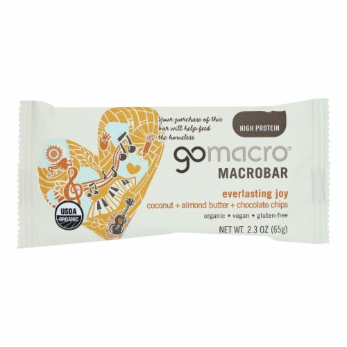 Gomacro Organic Macrobar - Coconut Almond Butter and Chocolate Chips 2.3 oz. - Pack of 12 Perspective: front