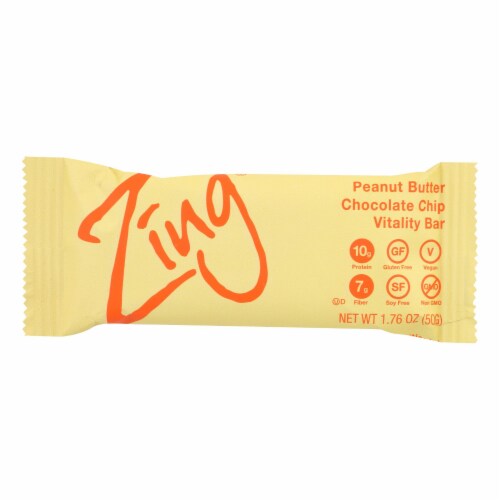 Zing Bars - Nutrition Bar - Peanut Butter Chocolate Chip - 1.76 oz Bars - Pack of 12 Perspective: front