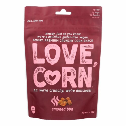Love Corn® Smoky Premium Crunchy Corn Snack - Case of 12 - 4 OZ Perspective: front