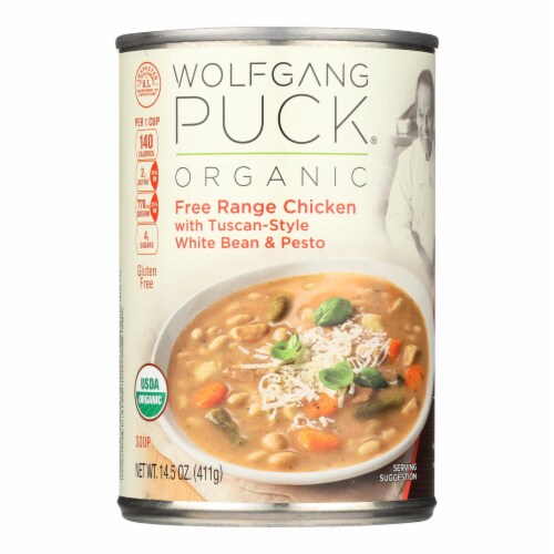 Wolfgang Puck Organic Soup - Wheat Bean and Pesto - Case of 12 - 14.5 oz. Perspective: front
