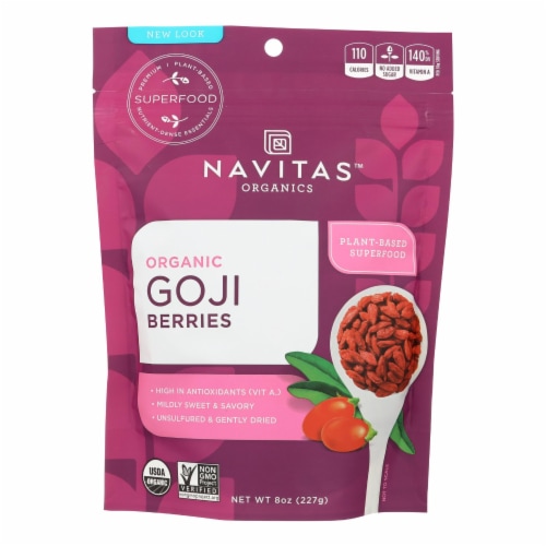 Navitas Naturals Goji Berries - Organic - Sun-Dried - 8 oz - case of 12 Perspective: front