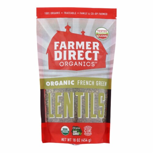 Farmer Direct Co-Op Organic French Green Lentils - Case of 12 - 1 LB Perspective: front