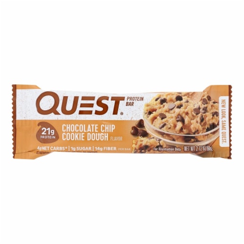 Quest Bar - Chocolate Chip Cookie Dough - 2.12 oz - Pack of 12 Perspective: front