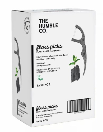 Humble Co. Floss Picks 2 in 1 Charcoal Infused With Mint Flavour Perspective: front