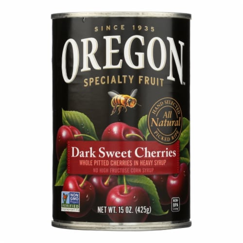 Oregon Fruit Whole Pitted Dark Sweet Cherries In Heavy Syrup - Case of 8 - 15 oz. Perspective: front