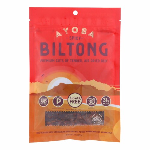 Ayoba-yo - Biltong South African Jerky - Spicy - Case of 8 - 2 oz. Perspective: front