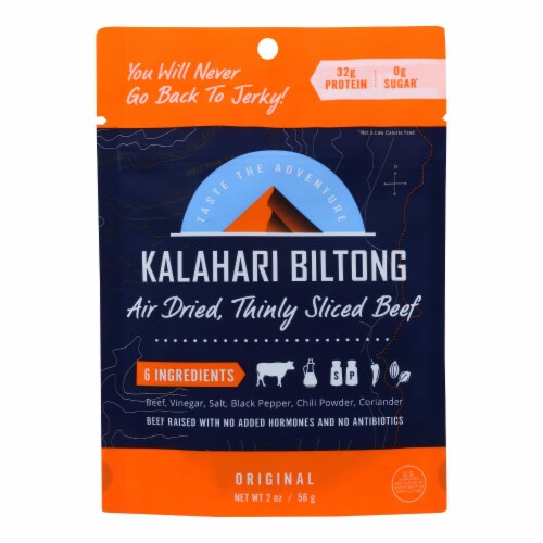 Kalahari Biltong Air-Dried Sliced Beef - Case of 8 - 2 OZ Perspective: front