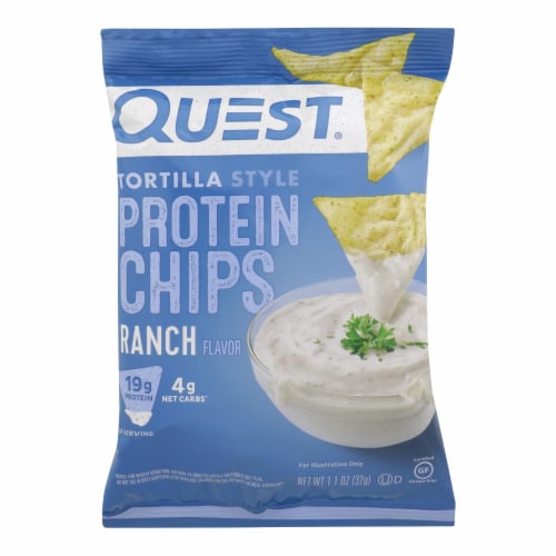 Quest Nutrition Ranch Tortilla Style Protein Chips, Ranch - Case of 8 - 1.1 OZ Perspective: front