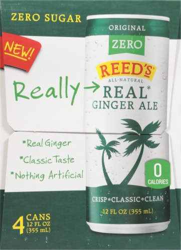Reed’s Original Real Ginger Ale Zero Sugar Soda Bottles Perspective: left