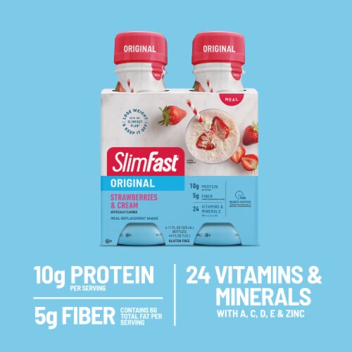 SlimFast® Original Strawberries & Cream Ready To Drink Meal Replacement Shakes Perspective: left