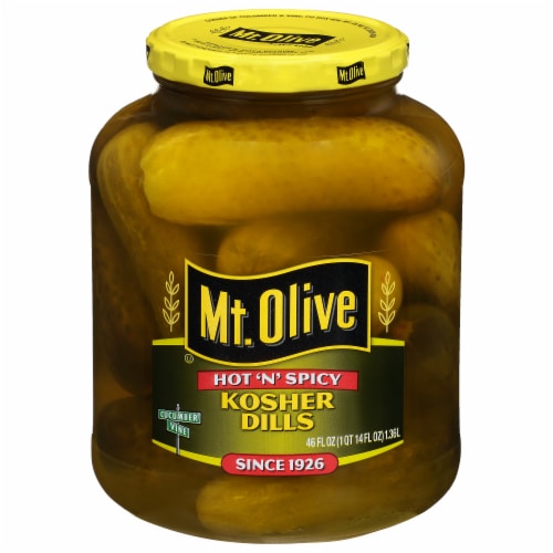 Mt Olive Hot N Spicy Kosher Dills Pickles Perspective: left